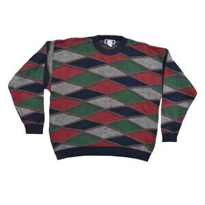 Vintage Sutter & Grant Acrylic Pullover Sweater XL Multi Preowned Argyle Diamond